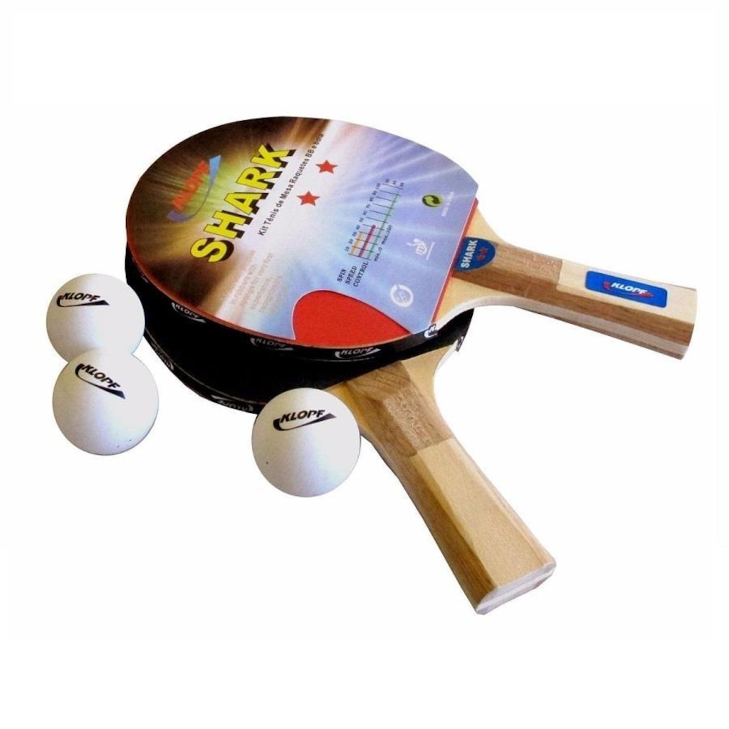 Kit de Tênis de Mesa Klopf Shark com Raquetes e Bolinhas