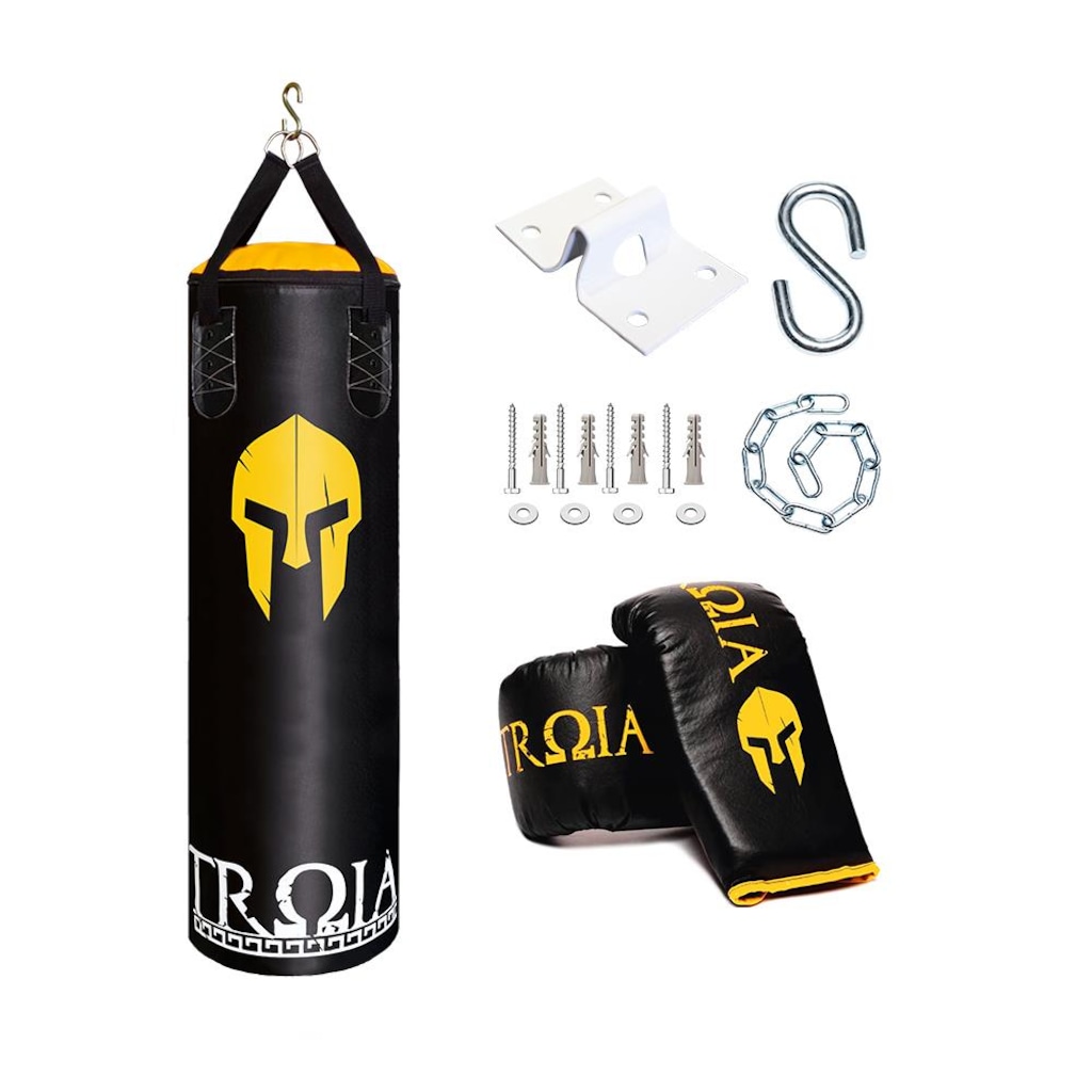 Kit de Luta Troia: Saco de Pancada Profissional + Luvas + Suporte - 120cm