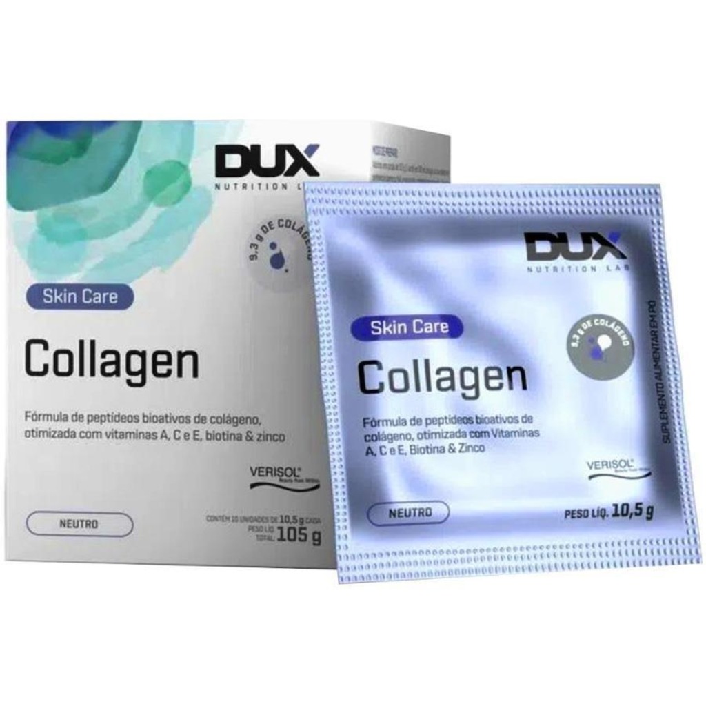 Colágeno Verisol Hidrolisado 9,3g Collagen Biotina Neutro 10 Saches 11g - Dux Nutrition - Foto 1