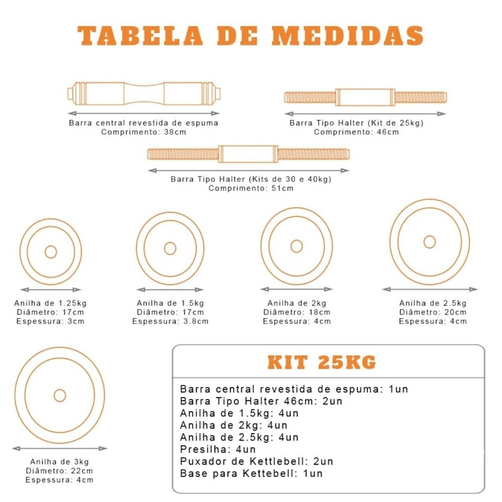 Imagem 3 do produto Kit Musculação Completo Yangfit com Barra Anilha + Halter + Kettlebell - 25kg
