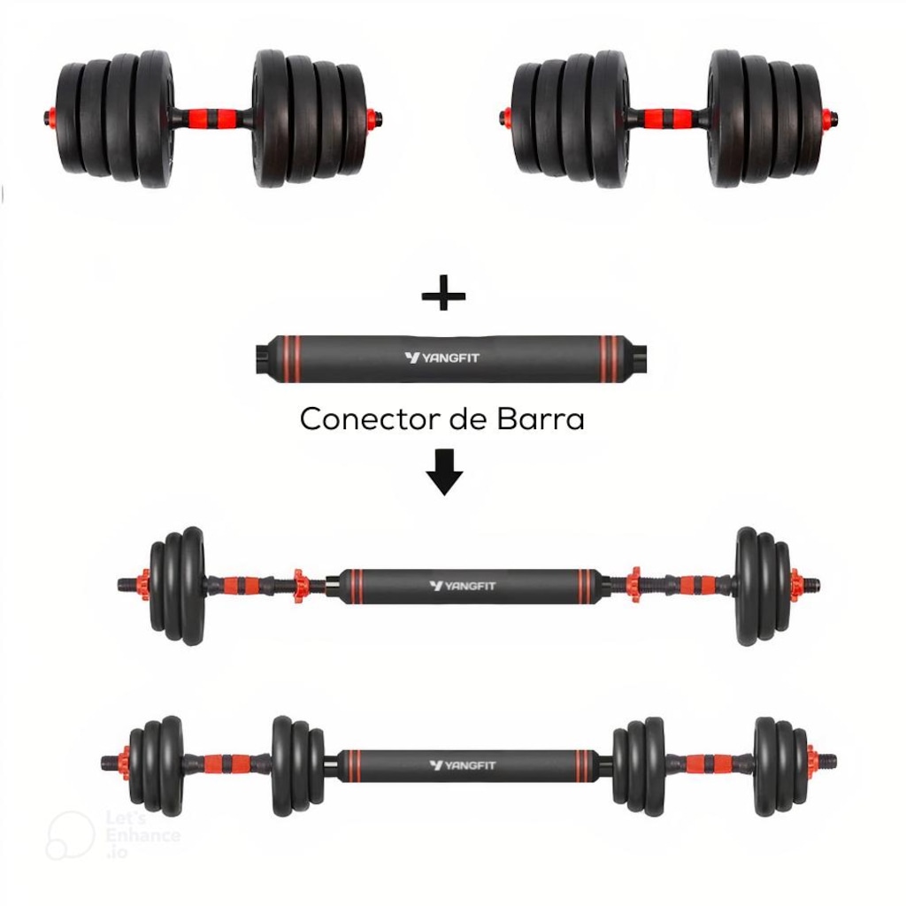 Imagem 2 do produto Kit Musculação Completo Yangfit com Barra Anilha + Halter + Kettlebell - 25kg