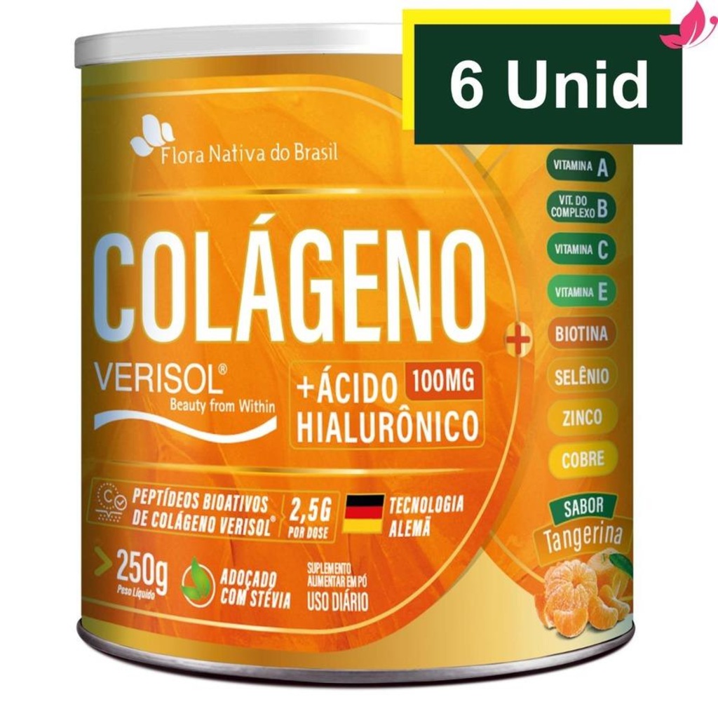 6x Colágeno Verisol Com Ácido Hialurônico 250g Flora Nativa - Foto 1