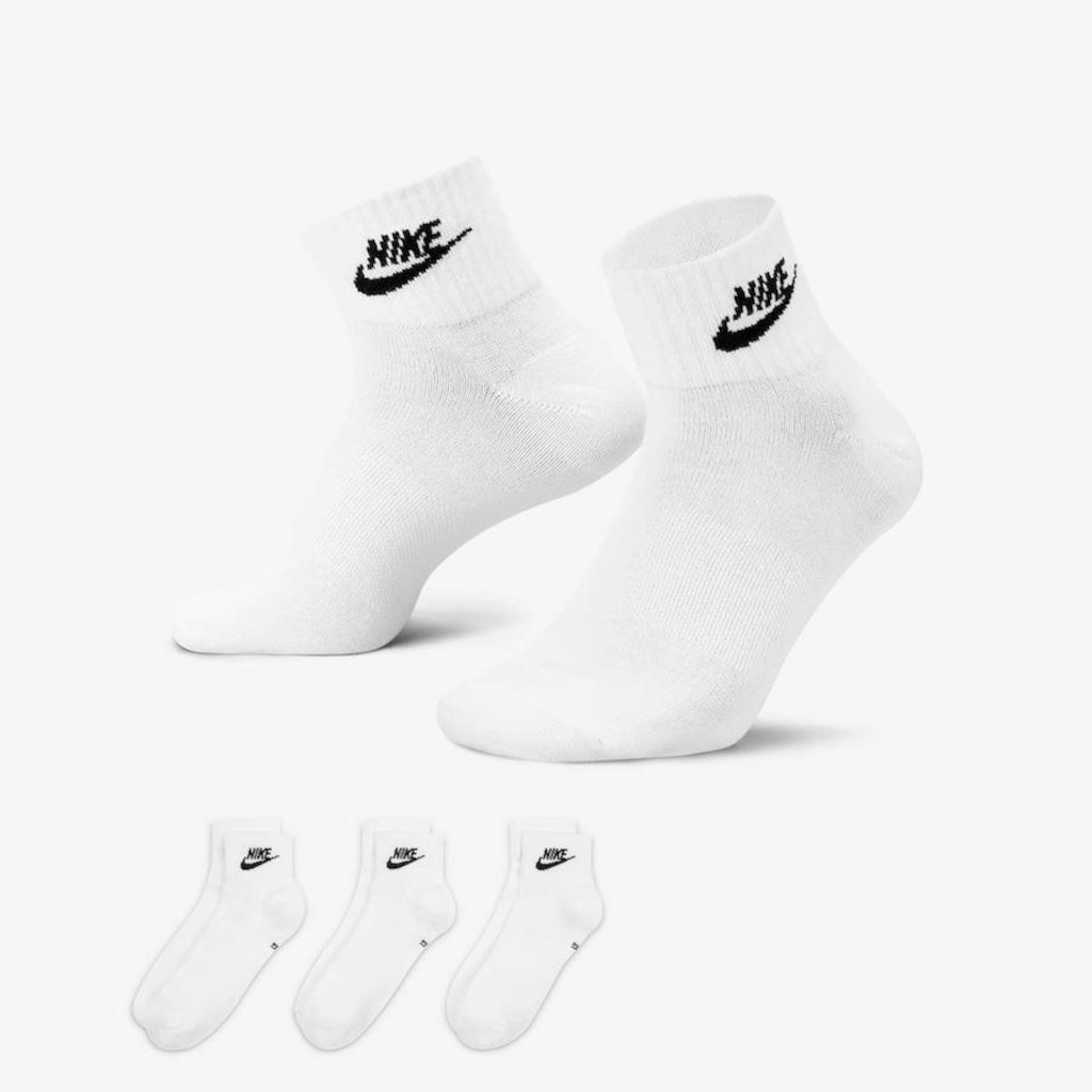 KIt de Meias Cano Mèdio Nike Everyday Essential - Unissex - 3 Pares