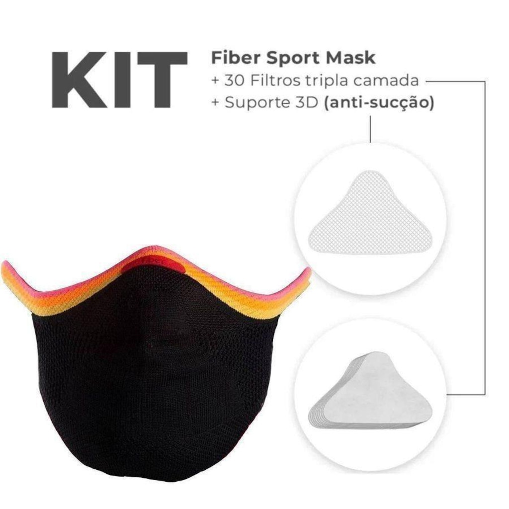 Imagem 2 do produto Kit Máscara de Proteção Fiber Knit Sport Pride + 30 Filtros de Ar + Suporte