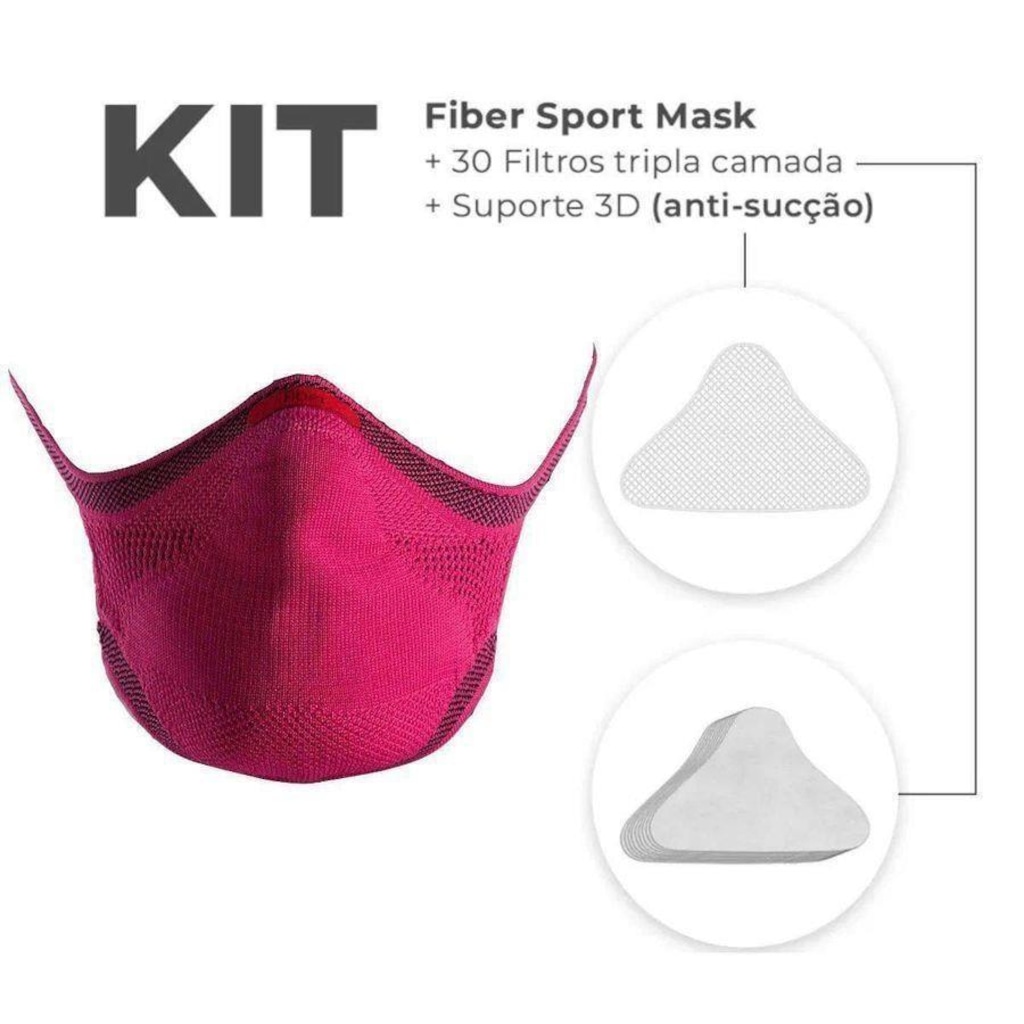 Imagem 2 do produto Kit Máscara de Proteção Fiber Knit Sport + 30 Filtros de Ar + Suporte