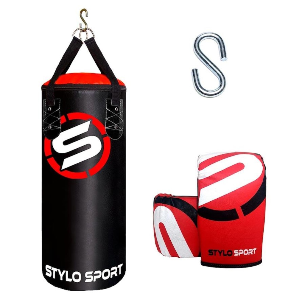 Saco de Pancada Boxe Stylo 70 + Luva de Treino Bate Saco Infantil