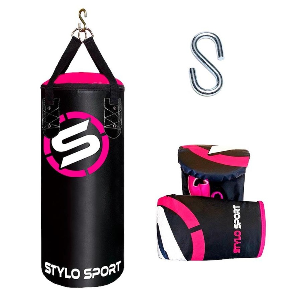 Saco de Pancada Boxe Stylo 70 + Luva de Treino Bate Saco Infantil