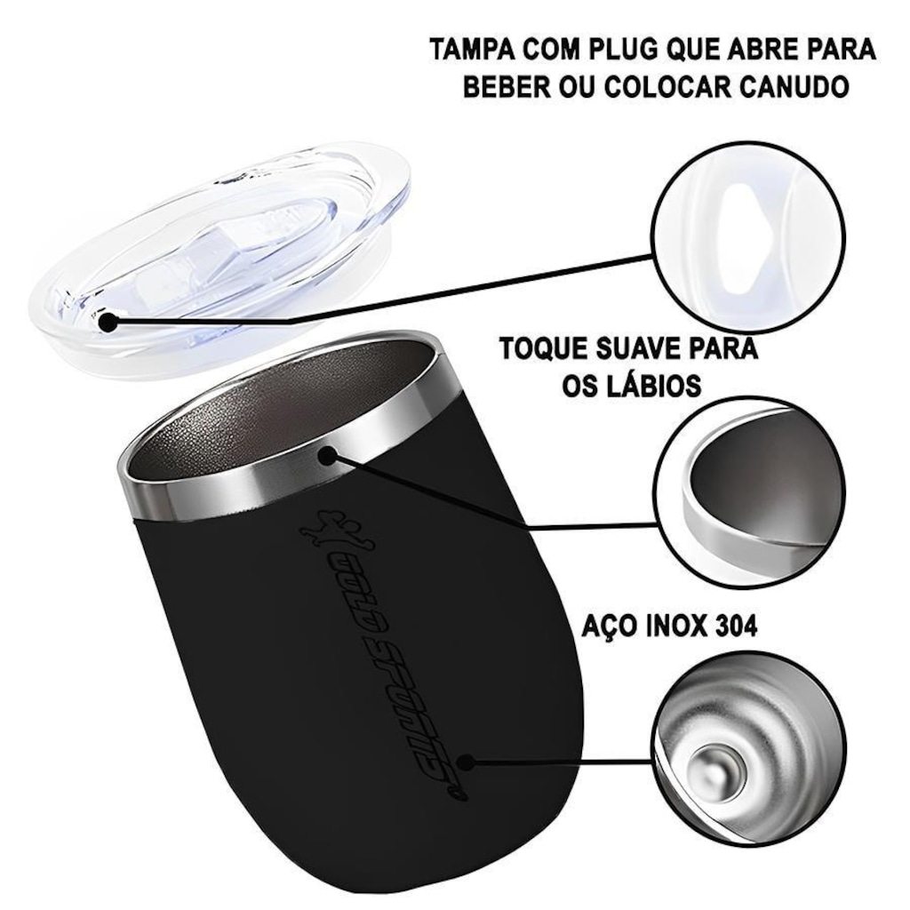 Imagem 2 do produto Copo Térmico Gold Sports Small de Aço Inoxidável 304 BPA- Free com Tampa - 300ml