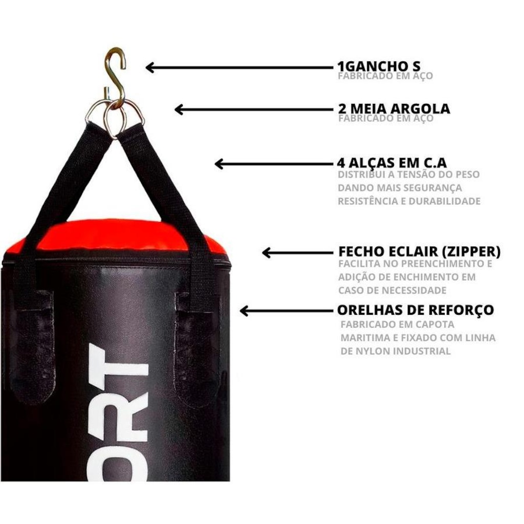 Imagem 5 do produto Kit Saco de Pancada Stylo Sport Profissional - 120cm + Luvas Bate Saco - Infantil + Luvas Bate Saco - Adulto