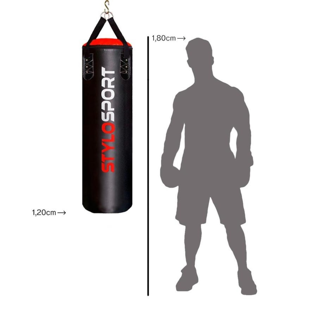 Imagem 2 do produto Kit Saco de Pancada Stylo Sport Profissional - 120cm + Luvas Bate Saco - Infantil + Luvas Bate Saco - Adulto