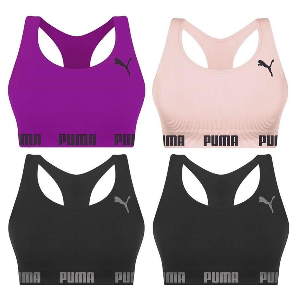 Imagem 1 do produto Kit Top Fitness Puma Nadador sem Costura - Feminino - 4 unidades
