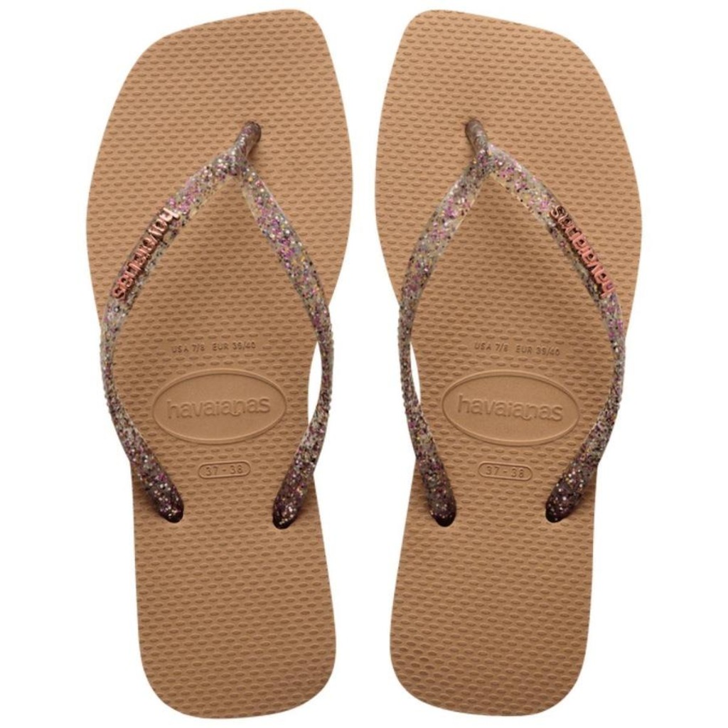 Chinelo Havaianas Square Logo Metallic Bico Quadrado - Feminino - Foto 1