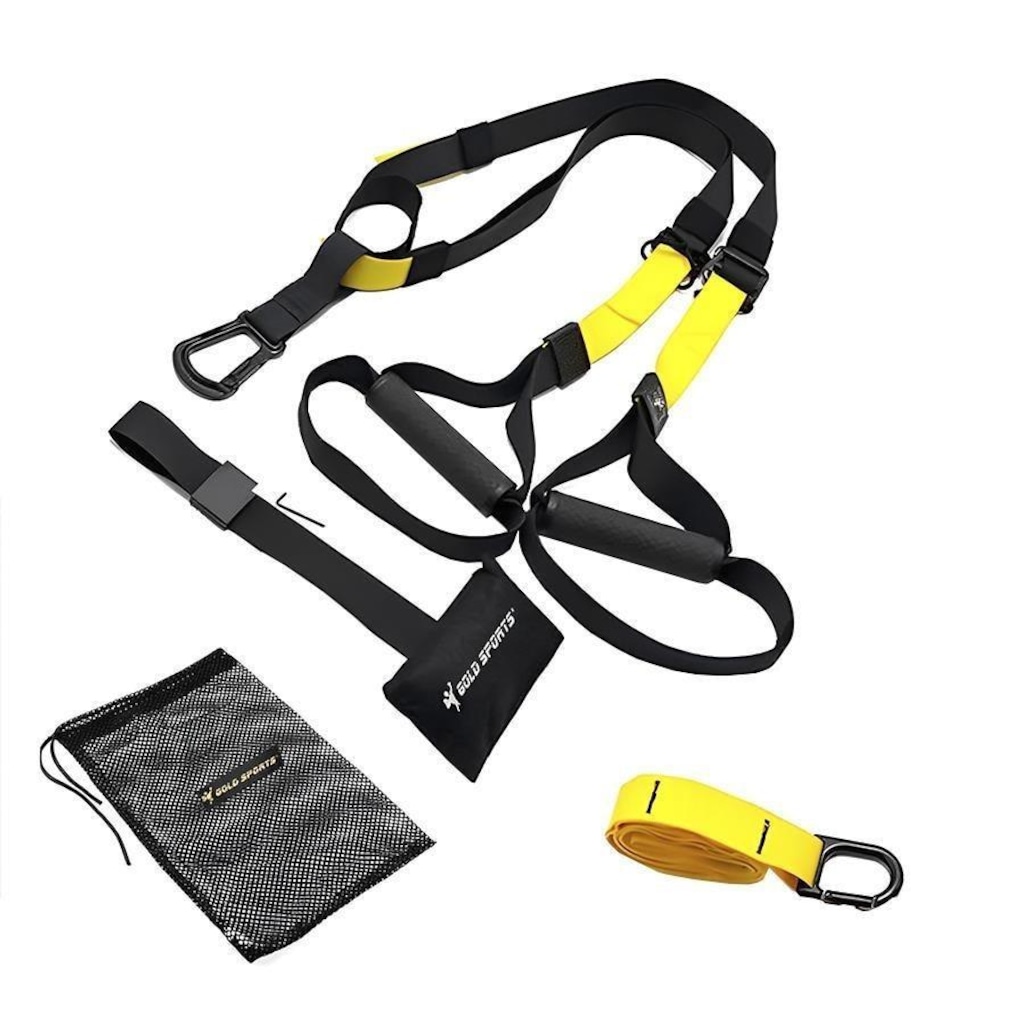 kit Fita de SuspensãoTrx Gold Sports + Bolsa Transporte + 1 Mosquetão de Aço - 150 Kg