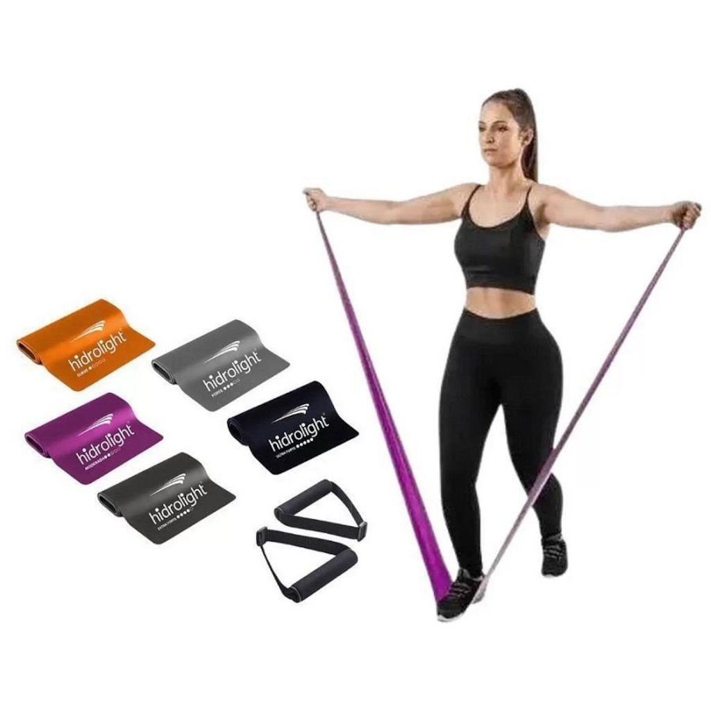 Imagem 2 do produto Kit Faixas Elástica Exercícios Pilates Hidrolight Tpe Fl71 - 5 Unidades