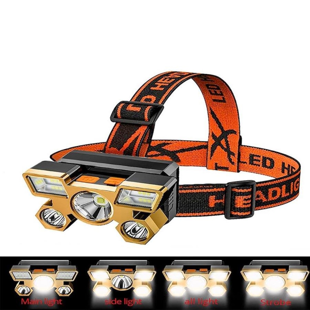 Imagem 2 do produto Lanterna de Cabeça SML 5 LED´s Super Forte Recarregável Resistente a Água