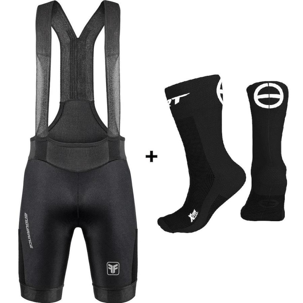 Bretelle de Ciclismo Free Force Endurance Gel + Meia Cano Médio ERT 38 a 42 - Masculino