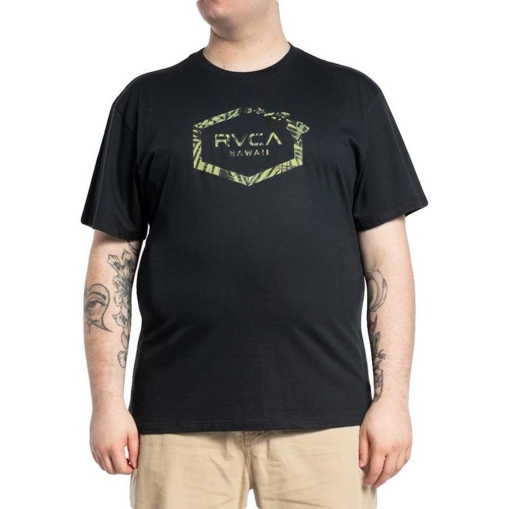 Camiseta RVCA Hawaiian Hex Plus Size - Masculina Preto