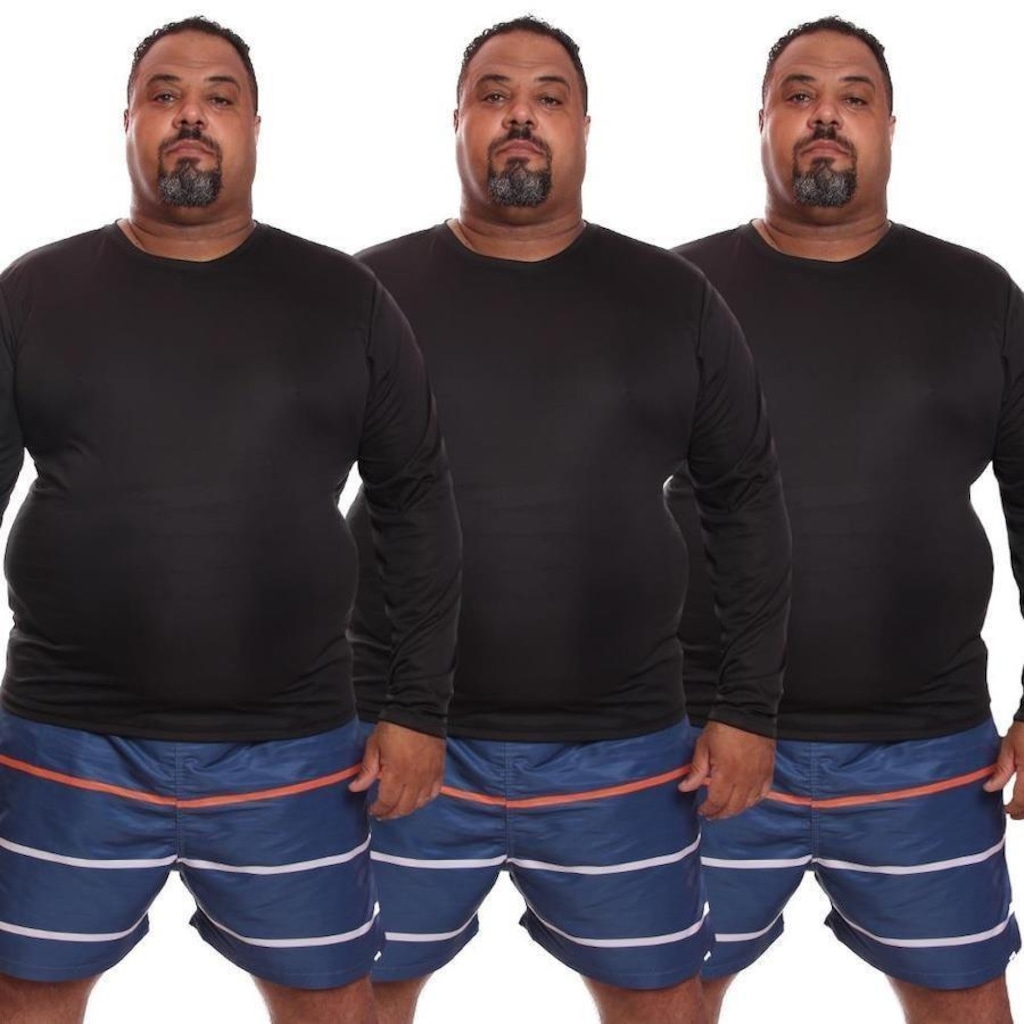 Imagem 4 do produto Kit de Camisas Térmica Dellas Fit Dry Fit Plus Size Manga Longa com Proteção Solar Uv - 3 Unidades - Masculina