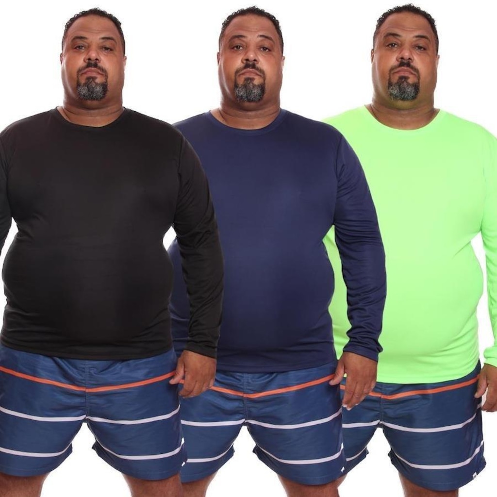 Kit de Camisas Térmica Dellas Fit Dry Fit Plus Size Manga Longa com Proteção Solar Uv - 3 Unidades - Masculina