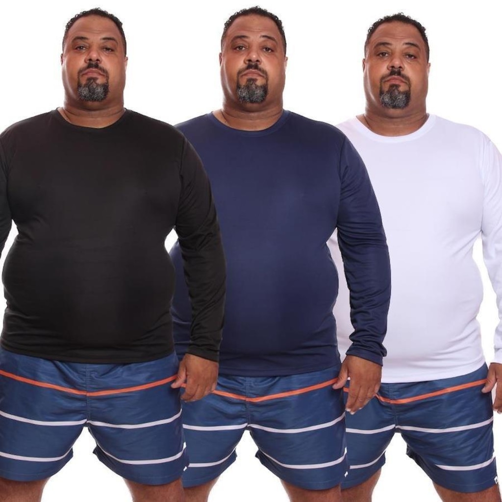 Kit de Camisas Térmica Dellas Fit Dry Fit Plus Size Manga Longa com Proteção Solar Uv - 3 Unidades - Masculina