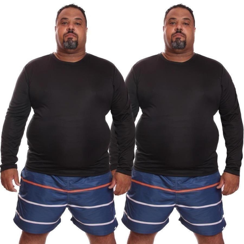 Imagem 2 do produto Kit de Camisas Térmica Dellas Fit Dry Fit Plus Size Manga Longa com Proteção Solar Uv - 2 Unidades - Masculina