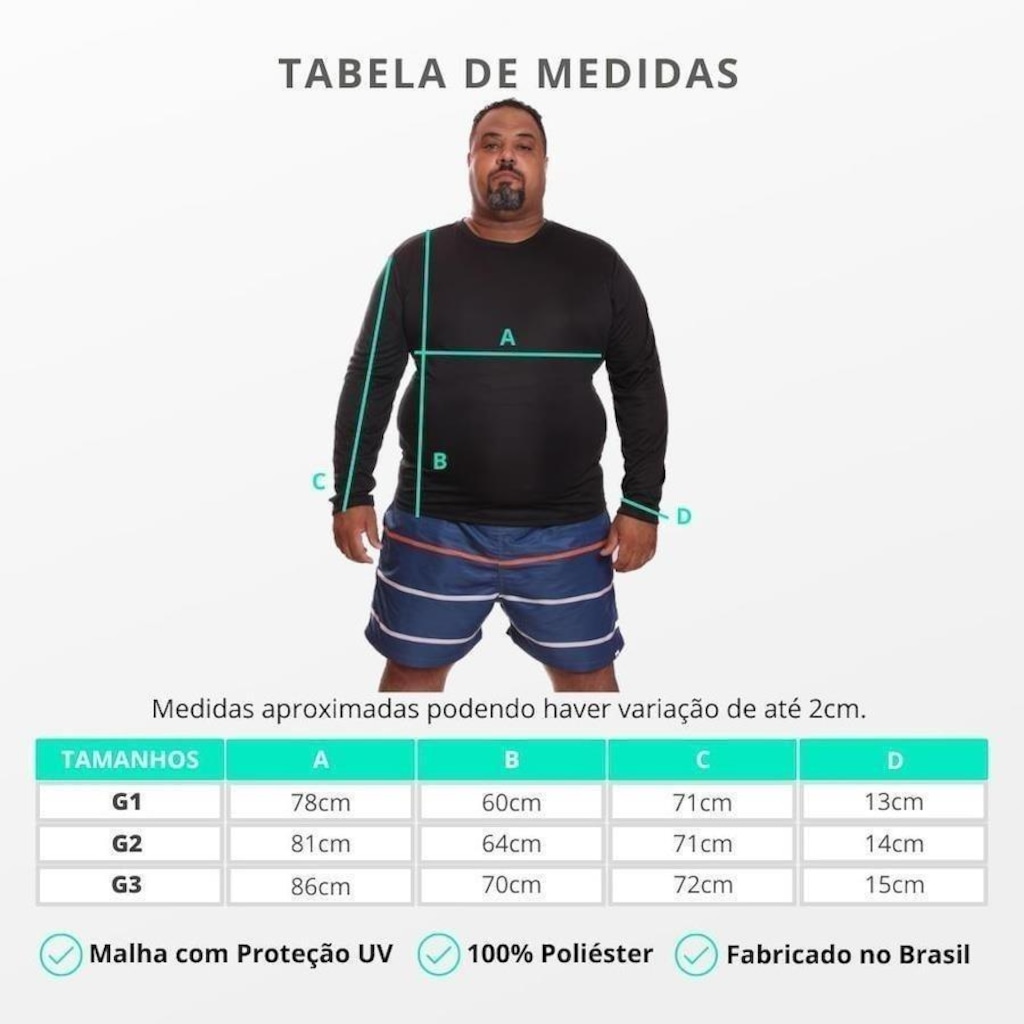 Imagem 3 do produto Camisa Térmica Dellas Fit Dry Fit Plus Size Manga Longa com Proteção Solar Uv - Masculina