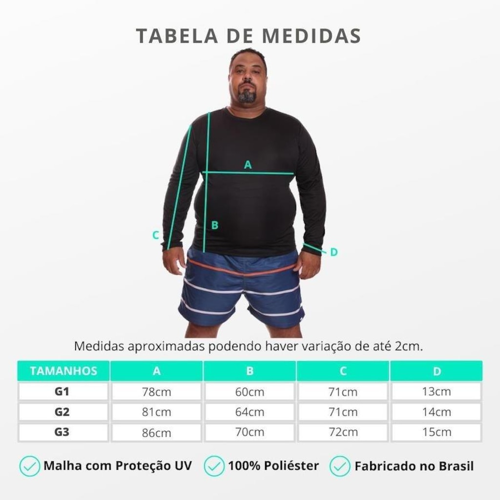 Imagem 3 do produto Camisa Térmica Dellas Fit Dry Fit Plus Size Manga Longa com Proteção Solar Uv - Masculina