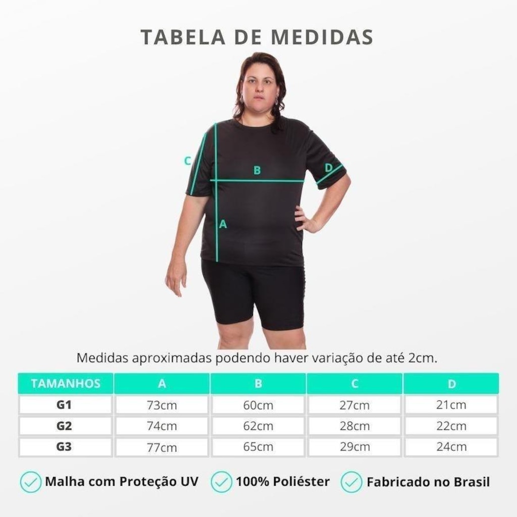 Imagem 2 do produto Kit de Camisas Térmica Dellas Fit Dry Fit Plus Size com Proteção Solar Uv - 3 Unidades - Feminina