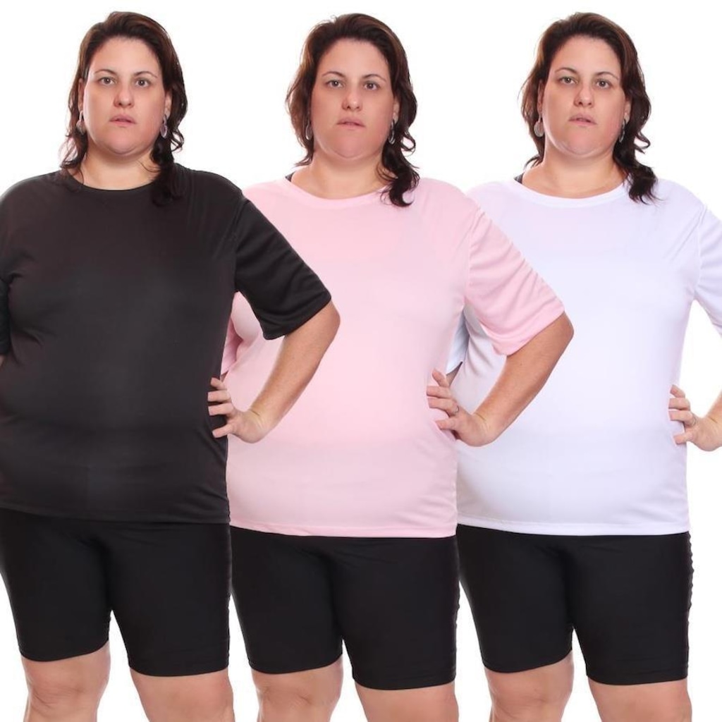 Kit de Camisas Térmica Dellas Fit Dry Fit Plus Size com Proteção Solar Uv - 3 Unidades - Feminina