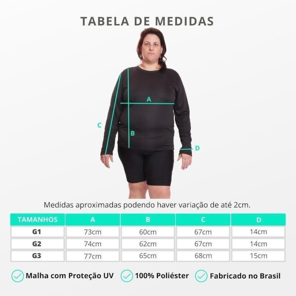Imagem 3 do produto Camisa Térmica Dellas Fit Dry Fit Plus Size Manga Longa com Proteção Solar Uv - Feminina