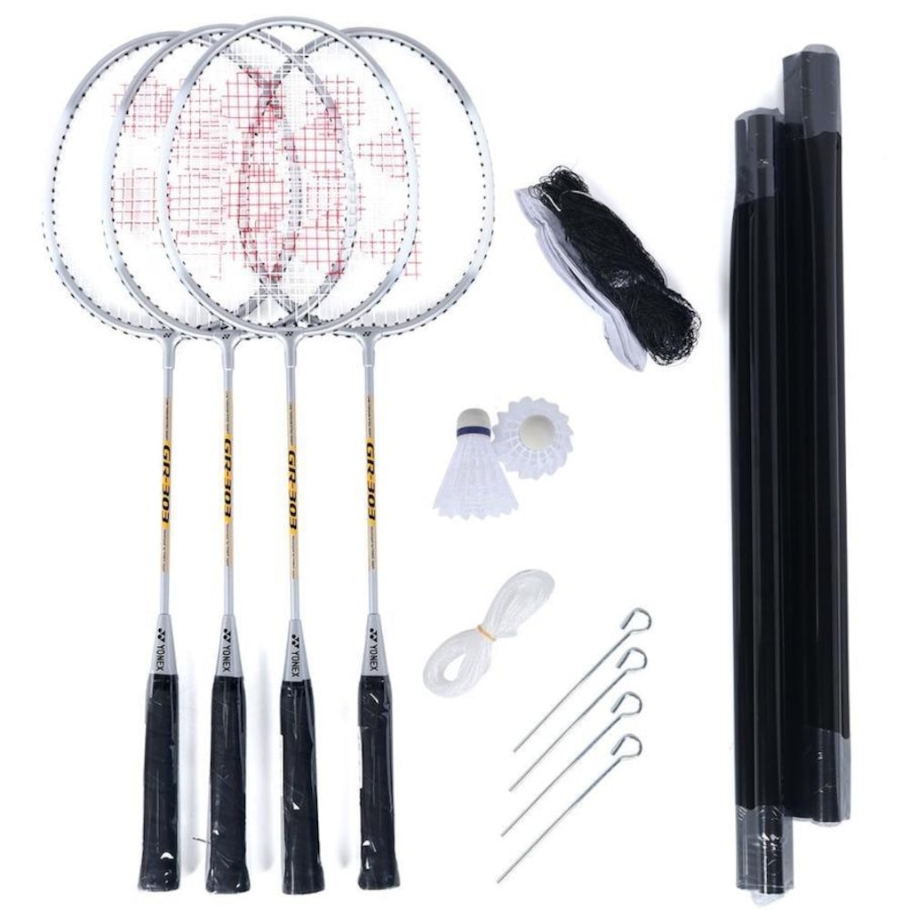 Kit de Badminton Yonex GR-303 4 Raquetes + 2 Petecas