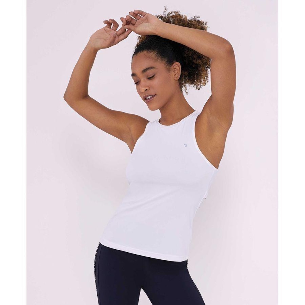 Camiseta Regata Alto Giro Skin Fit Costas Nylon Dry Abert. - Feminina - Foto 1