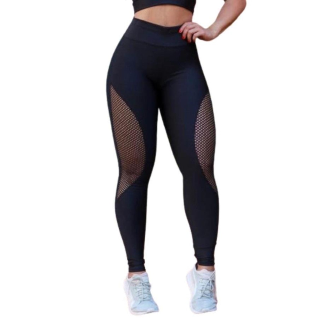 Calça Arrastão Legging Belmento Detalhe Rede Academia Fitness Suplex - Feminina