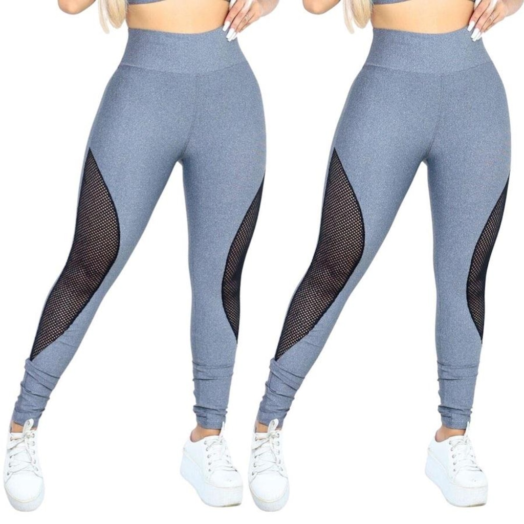 Calça Arrastão Legging Belmento Detalhe Rede Academia Fitness Suplex - Feminina - 2 Unidades