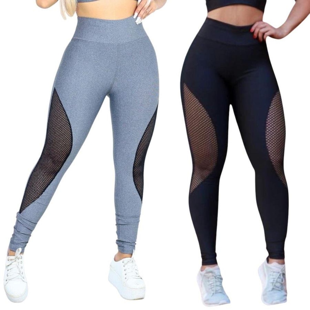 Calça Arrastão Legging Belmento Detalhe Rede Academia Fitness Suplex - Feminina - 2 Unidades