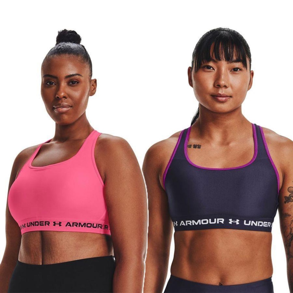 Kit Tops Fitness Under Armour Crossback Mid Bra - Feminino