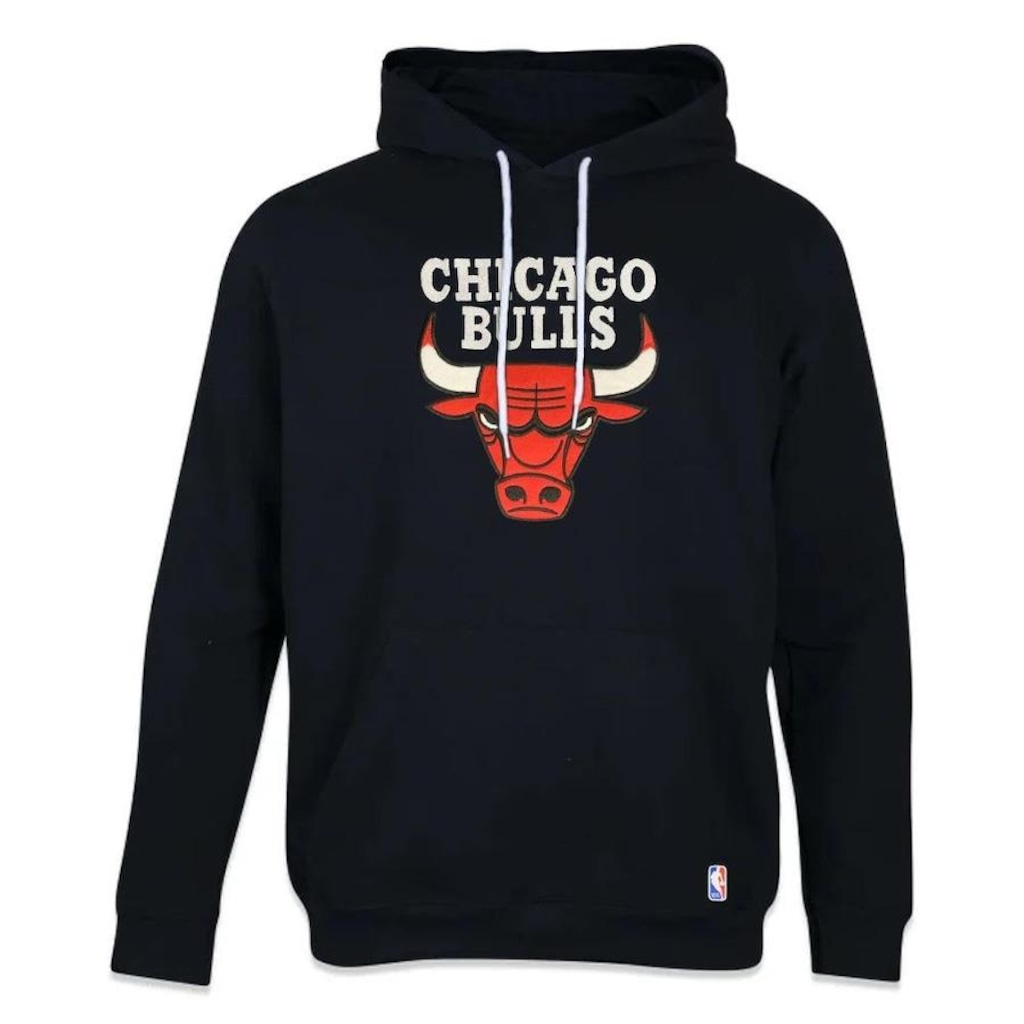 Blusão de Moletom com Capuz NBA Canguru Chicago Bulls Feltro Logo - Masculino