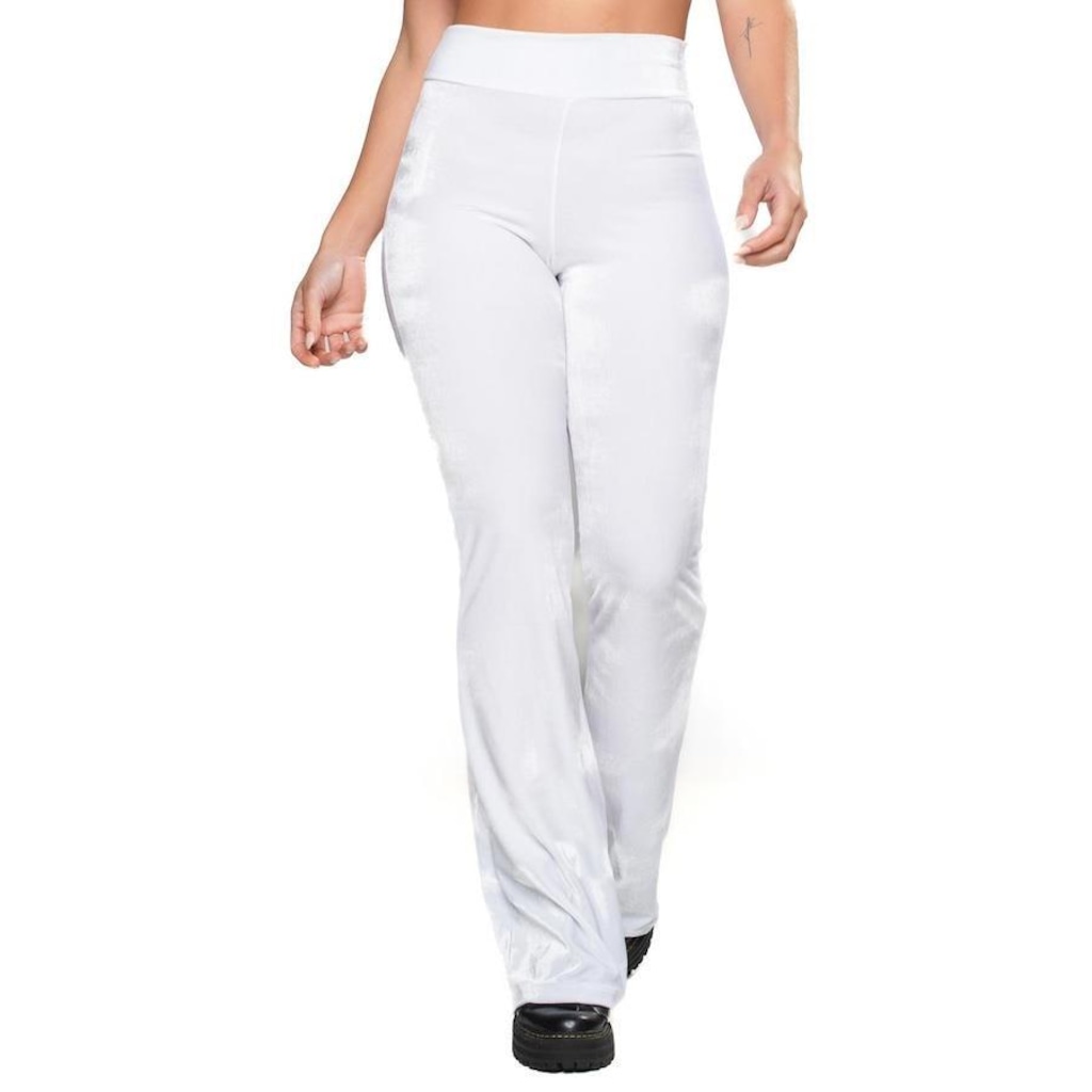 Calça Flare Veludo Molhado Pantalona Cintura Alta Mvb Modas - Feminina