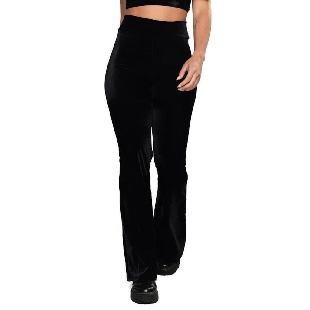 Calça Flare Veludo Molhado Pantalona Cintura Alta Mvb Modas - Feminina
