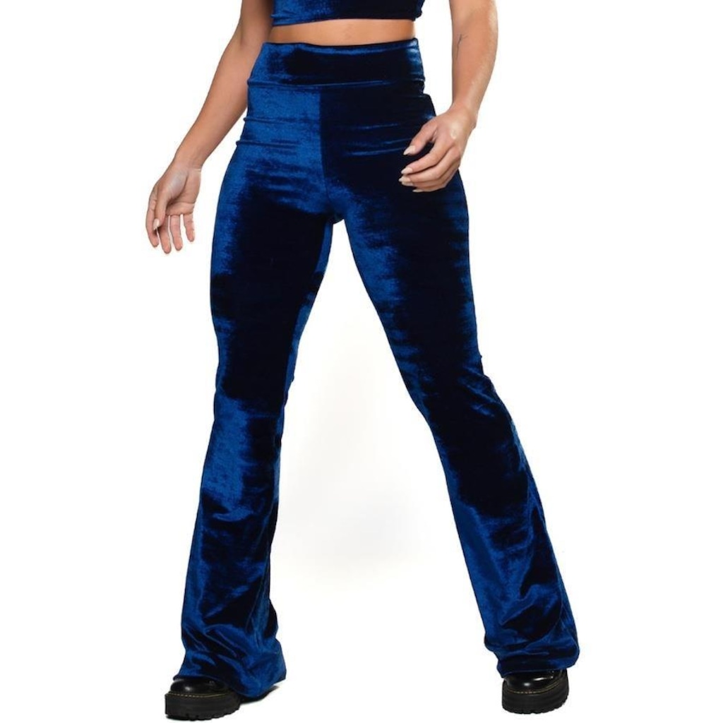 Calça Flare Veludo Molhado Pantalona Cintura Alta Mvb Modas - Feminina