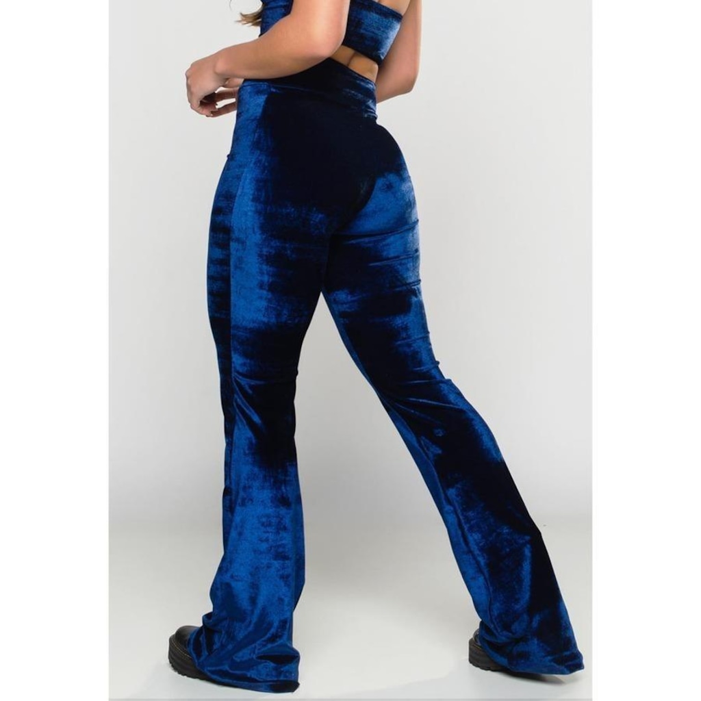 Imagem 5 do produto Calça Flare Veludo Molhado Pantalona Cintura Alta Mvb Modas - Feminina