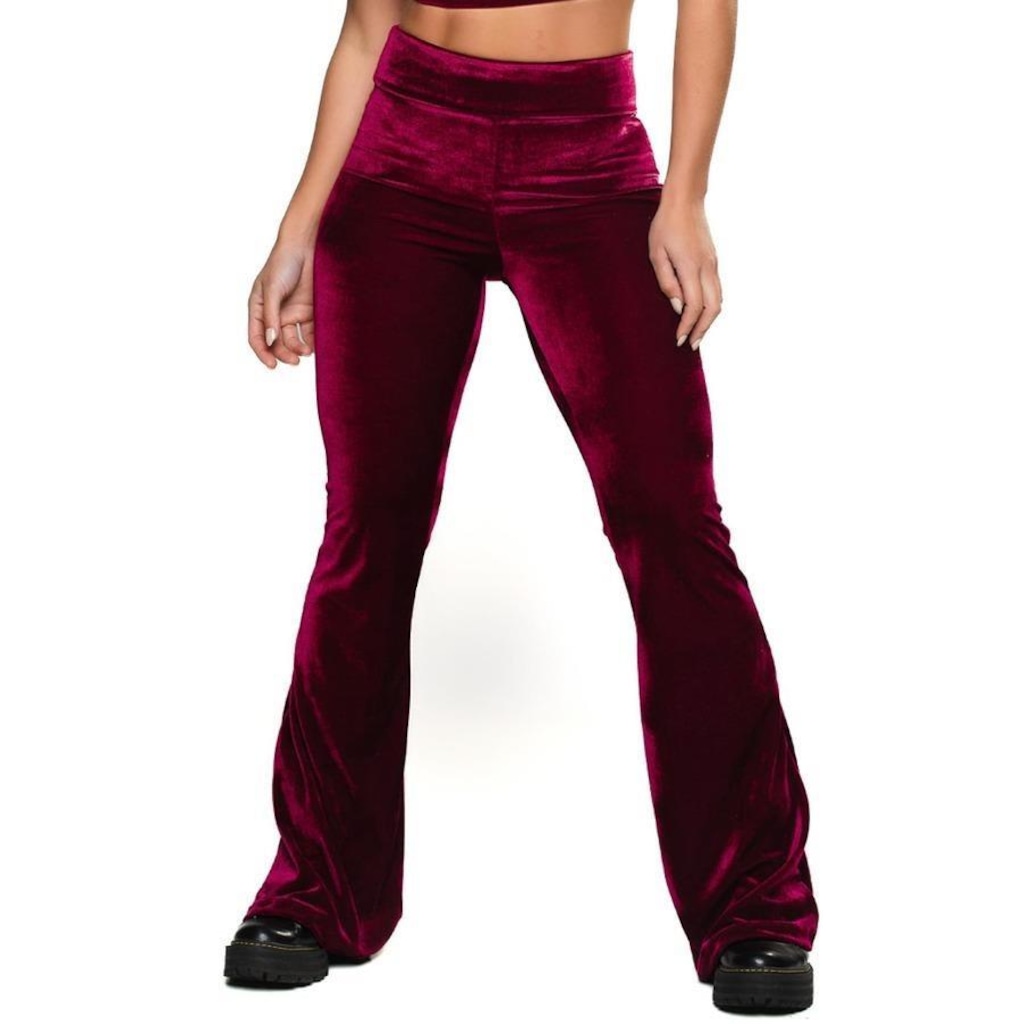 Calça Flare Veludo Molhado Pantalona Cintura Alta Mvb Modas - Feminina