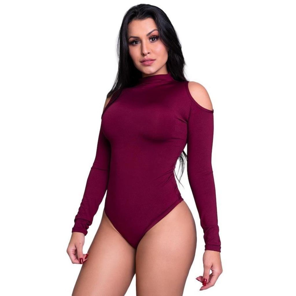 Body Fitness Mvb Modas Manga Longa Gola Alta Ombro - Feminino