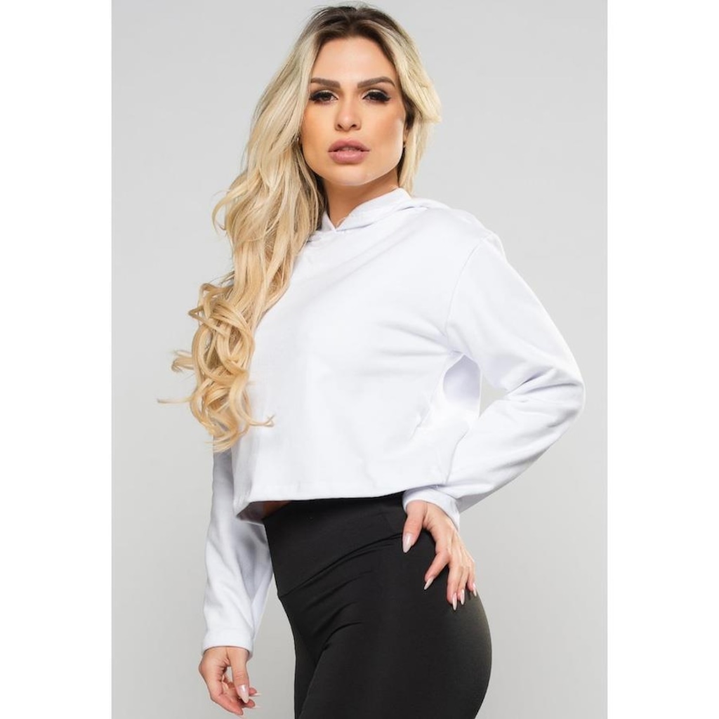 Imagem 3 do produto Blusão de Moletom Cropped com Capuz MVB Modas Flanelado - Feminino