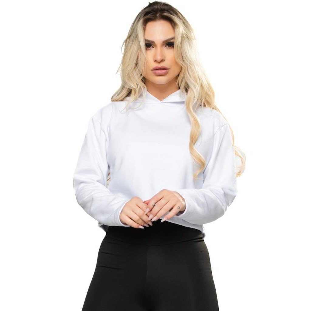 Blusão de Moletom Cropped com Capuz MVB Modas Flanelado - Feminino