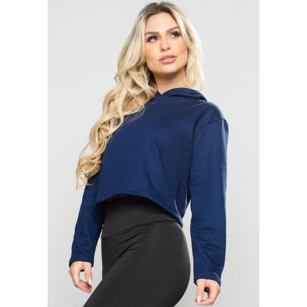 Imagem 2 do produto Blusão de Moletom Cropped com Capuz MVB Modas Flanelado - Feminino