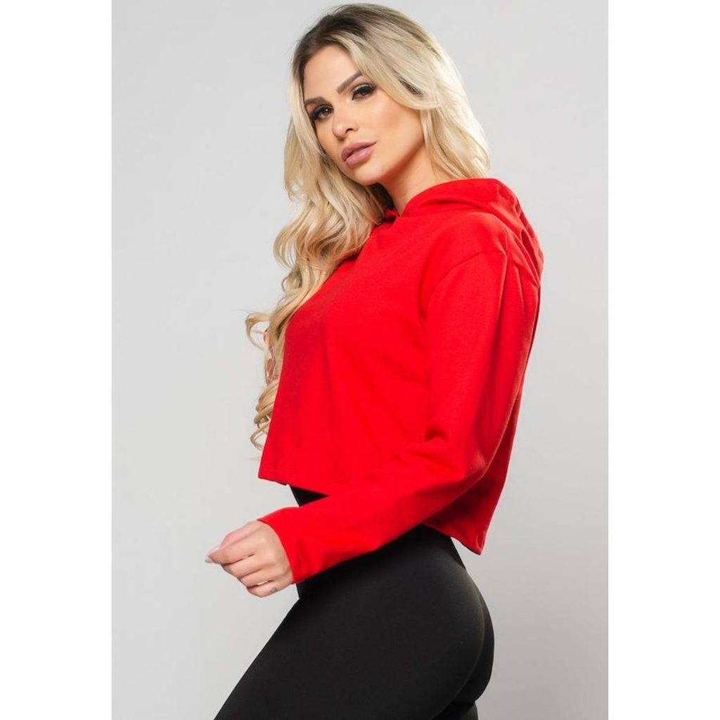 Imagem 2 do produto Blusão de Moletom Cropped com Capuz MVB Modas Flanelado - Feminino