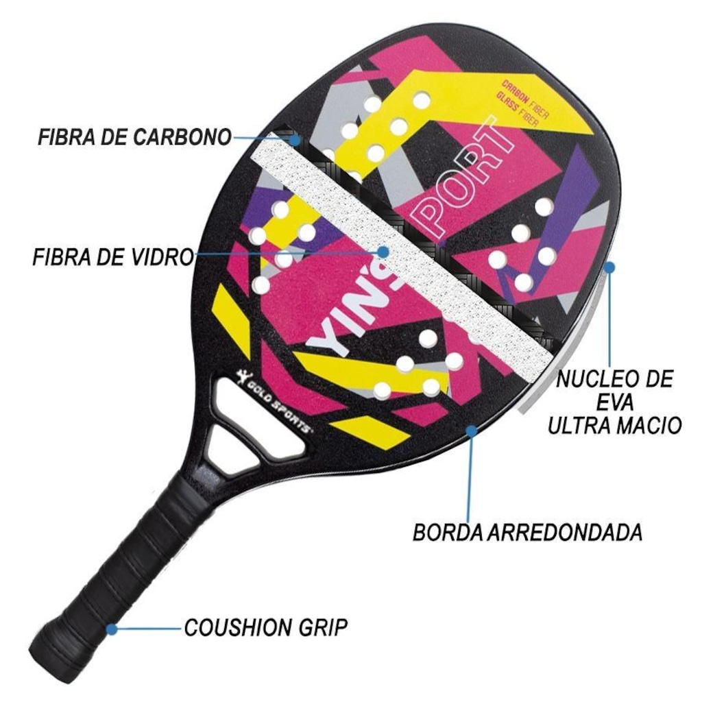 Imagem 2 do produto Raquete Beach Tennis Gold Sports Yins Convoy carbon Pro Advance
