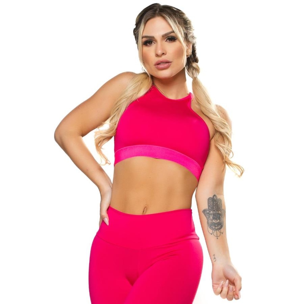 Imagem 2 do produto Top Fitness Cropped MVB Modas Suplex Cruzado Decote Recorte - Feminino