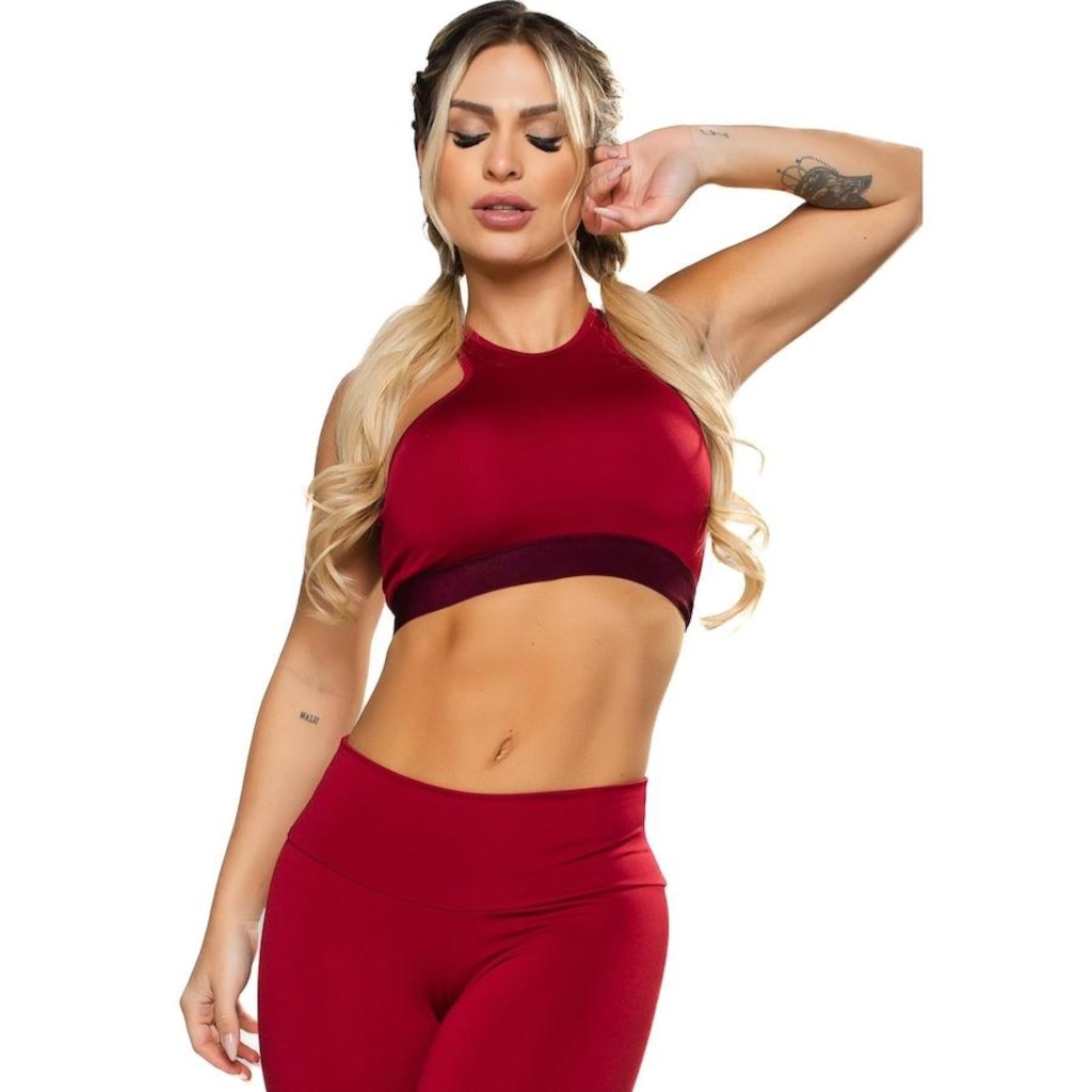 Imagem 2 do produto Top Fitness Cropped MVB Modas Suplex Cruzado Decote Recorte - Feminino